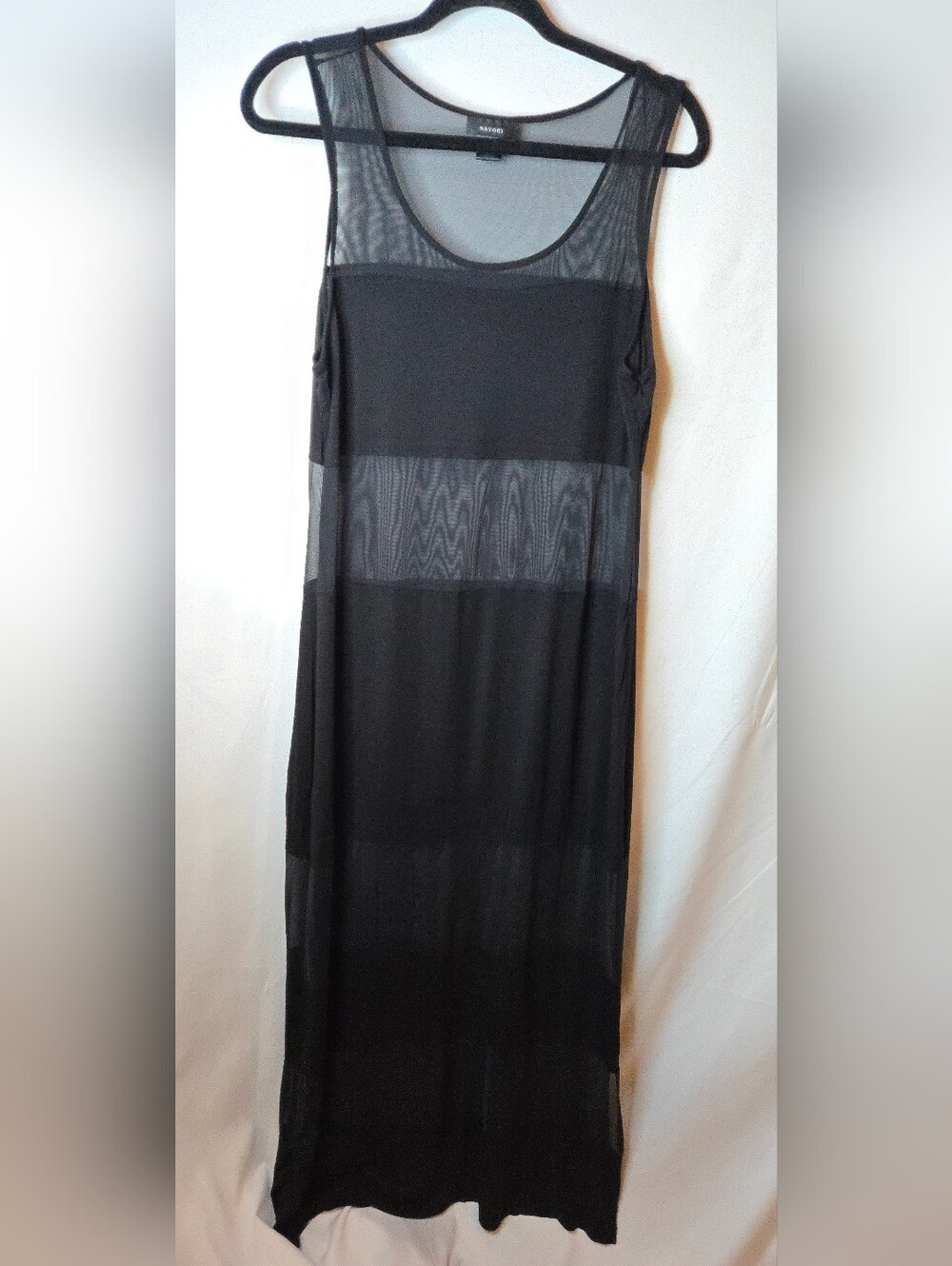 Natori Mixed Media Sheer Panel Maxi Dress Beach Cover Up Black Women's L